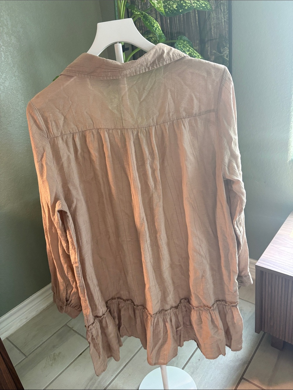 Zara Beige Ruffle-Hem Button-Front Tunic - Picture 3 of 3